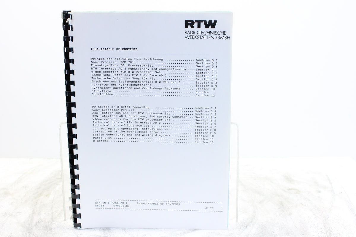 RTW Studio Processor Set Service Manual