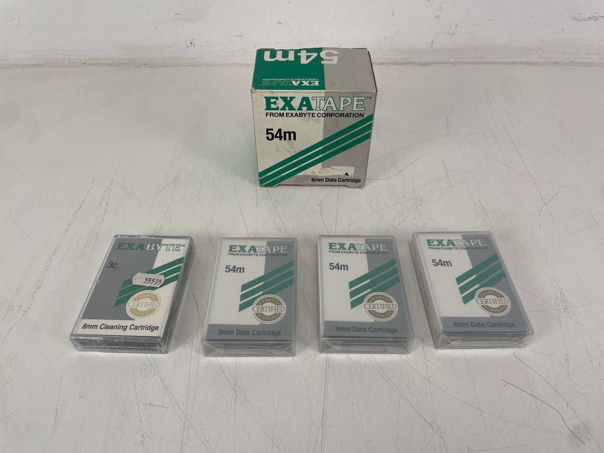 Exabyte – EXATAPE 54m – 8mm Data Cartridges & Cleaning Cartridge NOS (Set of 4)