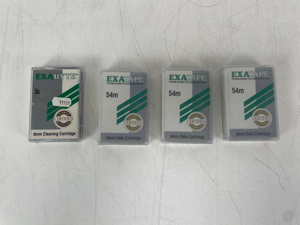 Exabyte – EXATAPE 54m – 8mm Data Cartridges & Cleaning Cartridge NOS (Set of 4)