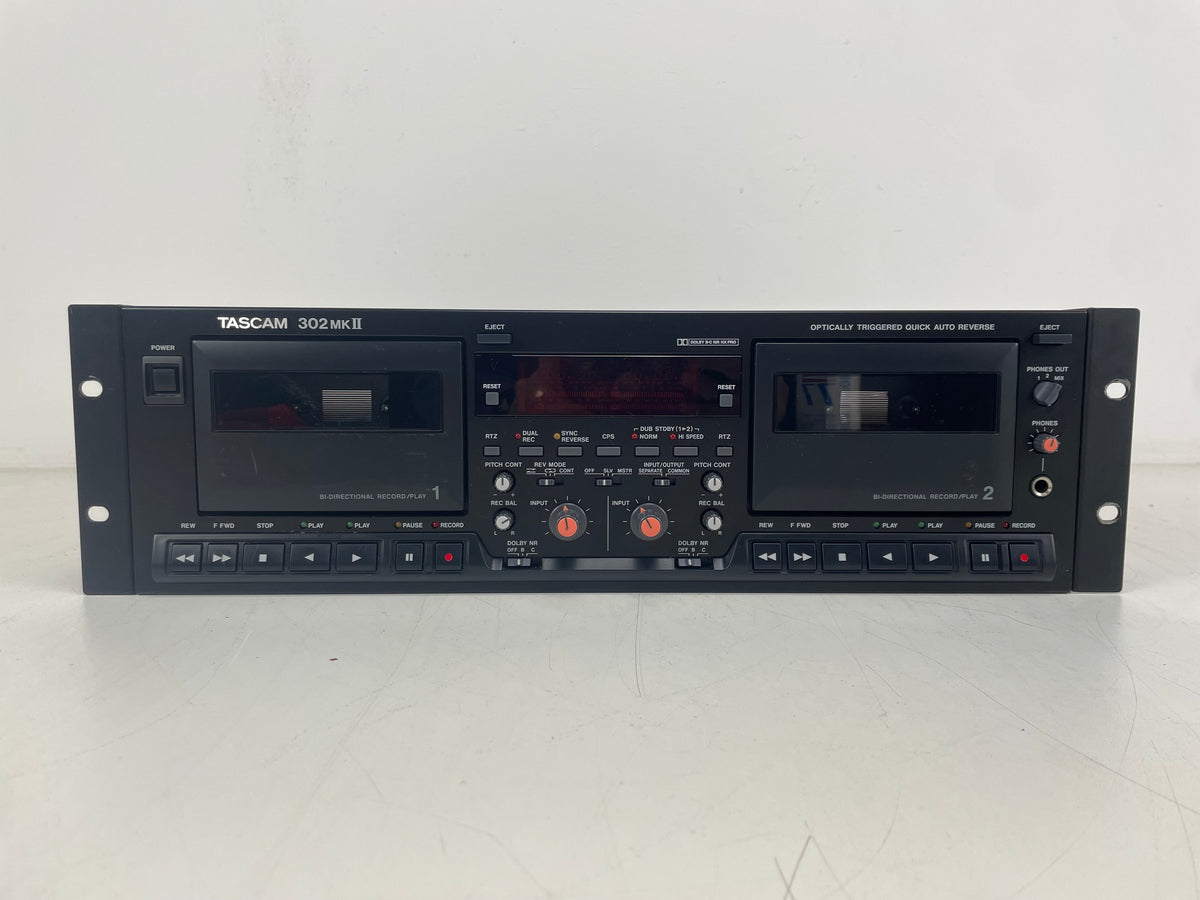 Tascam - 302 MK2 - Dubbel Cassettedeck - 2-Kops - Geregeld (Nieuwe Riemen) - 19" Rack