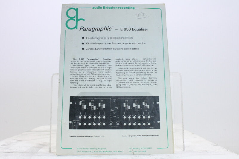 Audio & Design Recording ADR Paragraphic - E 950 Equaliser with Schematics without Chassis