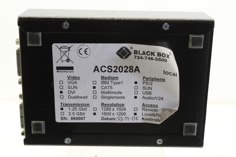 BLACK BOX Corporation ACS2028A DVI-D KVM Extender Lokale Eenheid