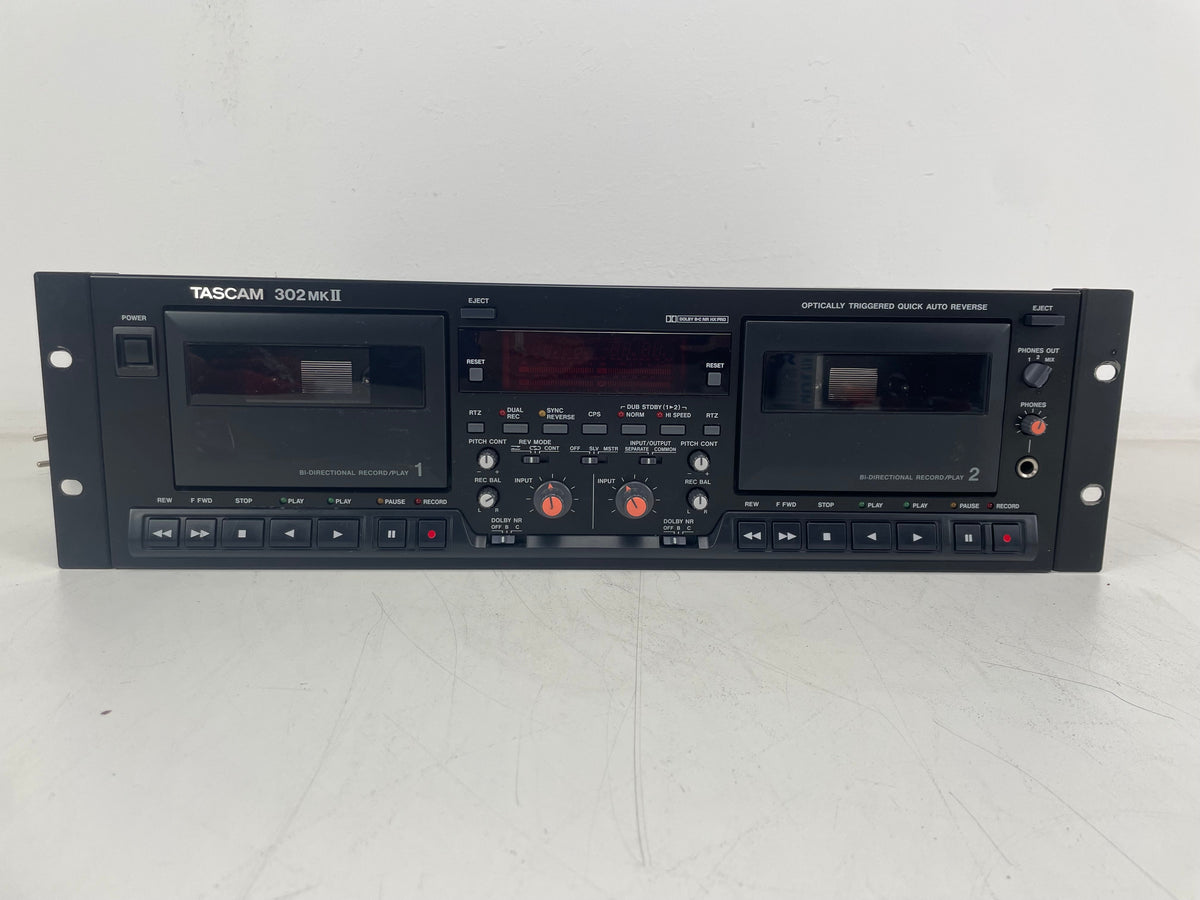 Tascam - 302 MK2 - Dubbel Cassettedeck - 2-Kops - Geregeld (Nieuwe Riemen) - 19" Rack