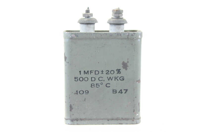 Dubilier Nitrogol Condensator 109 B47 1 MFD ± 20% 500 V gelijkstroom 85°C