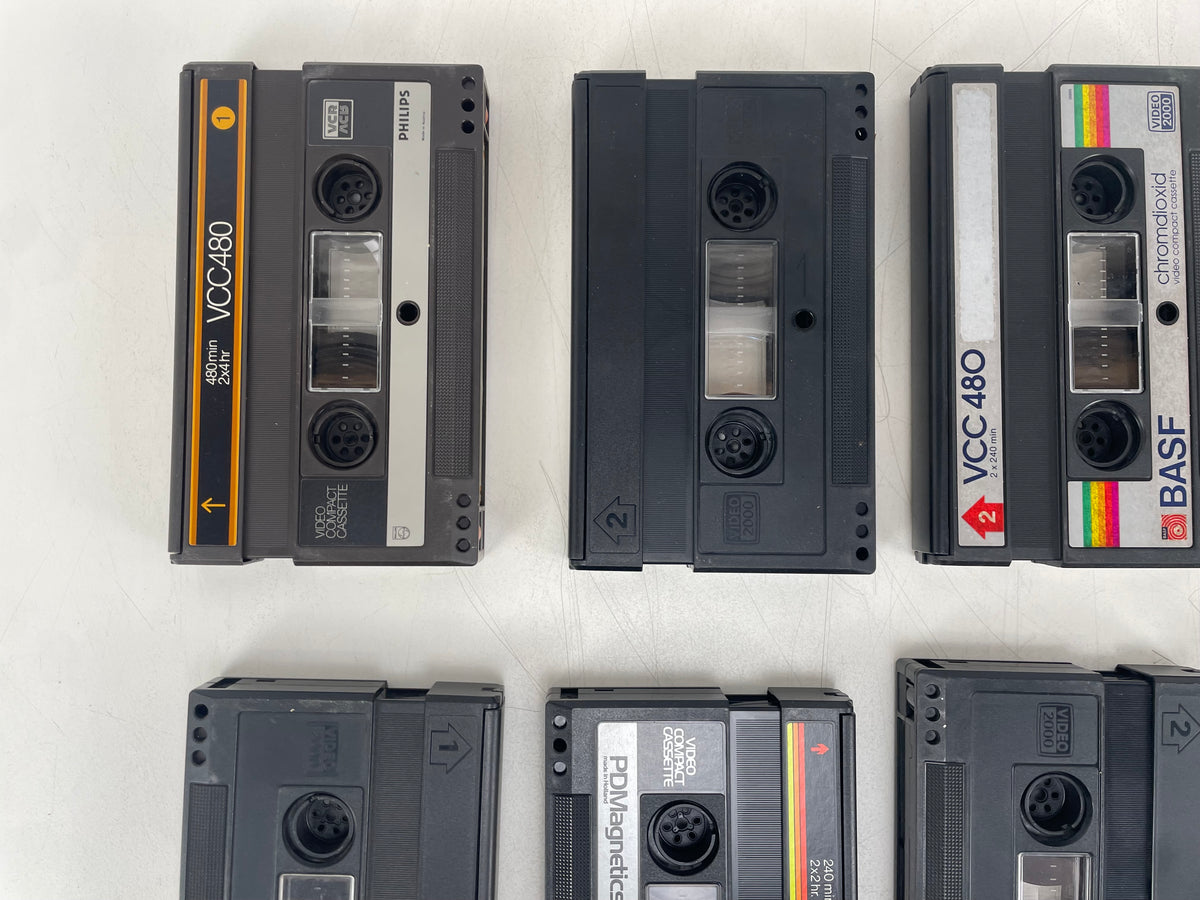 Video 2000 Compact Cassette Lot – 10x VCC Tapes – Philips, BASF, Grundig & PDM – Untested