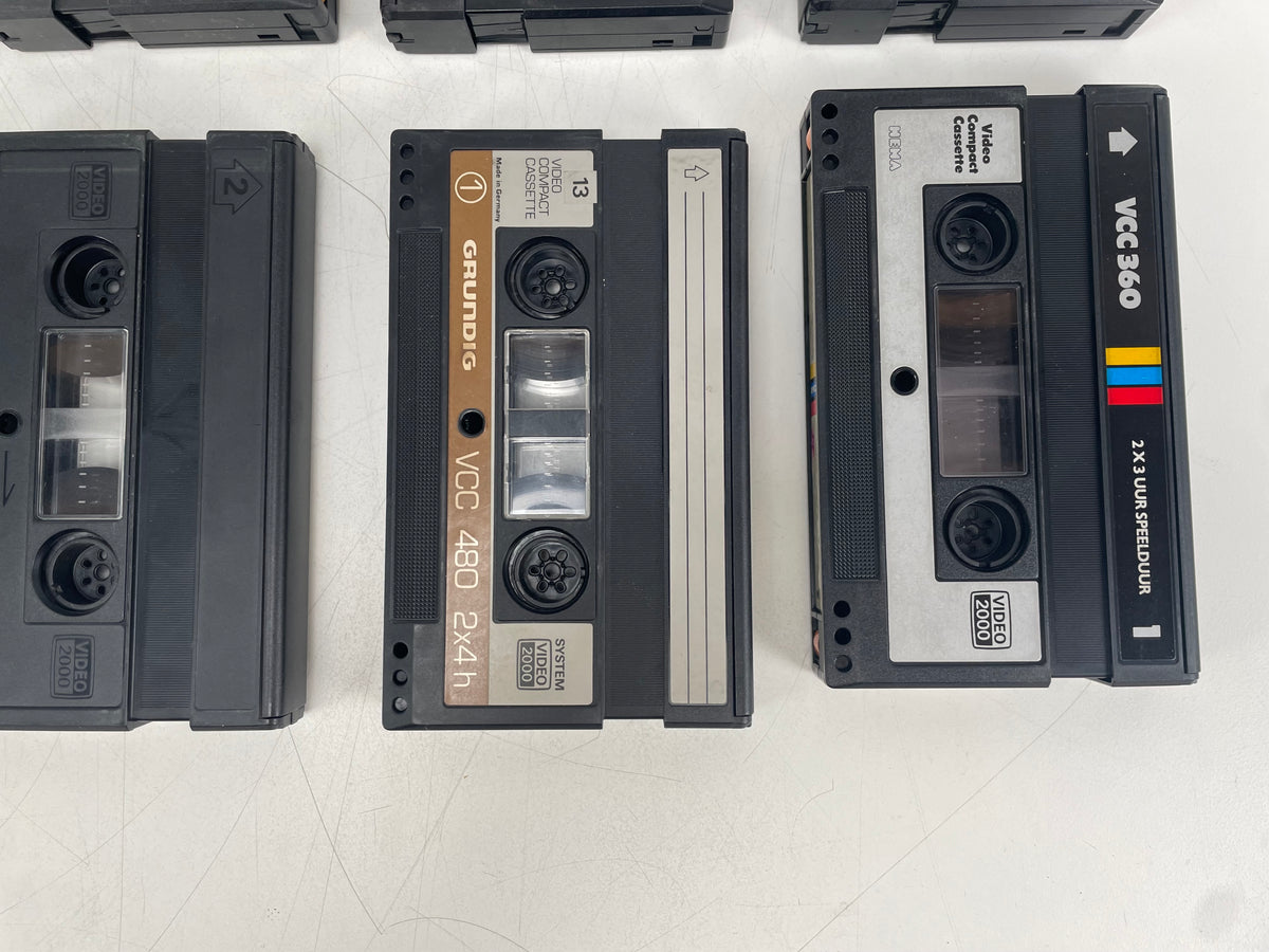 Video 2000 Compact Cassette Lot – 10x VCC Tapes – Philips, BASF, Grundig & PDM – Untested