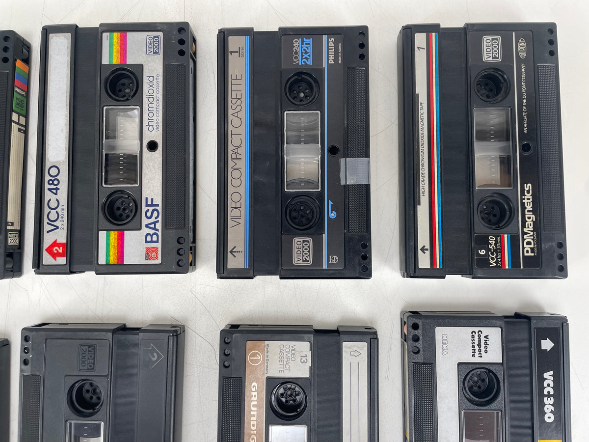 Video 2000 Compact Cassette Lot – 10x VCC Tapes – Philips, BASF, Grundig & PDM – Untested
