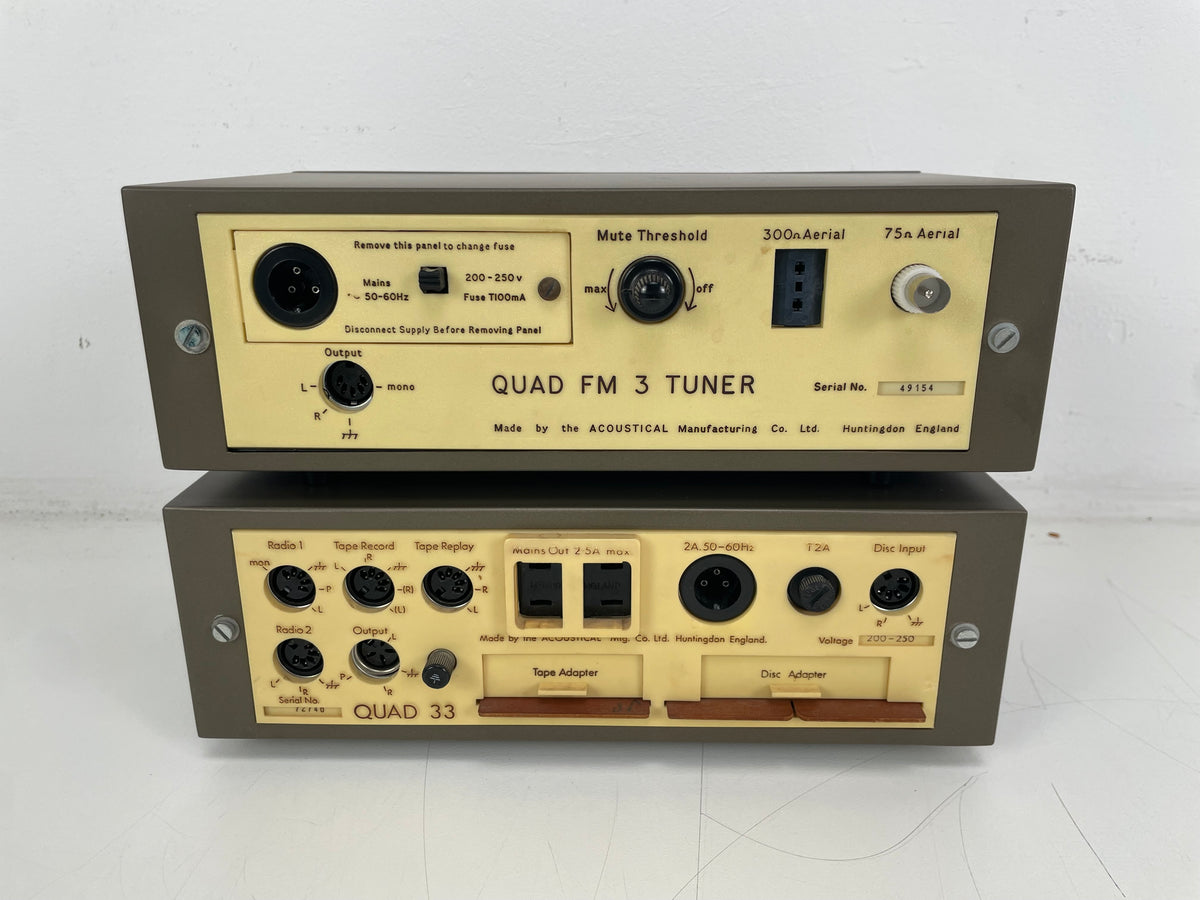 Quad 33 / FM3 / 303 – Pre-Amplifier, Power Amplifier & Tuner Set – Inc. Cables
