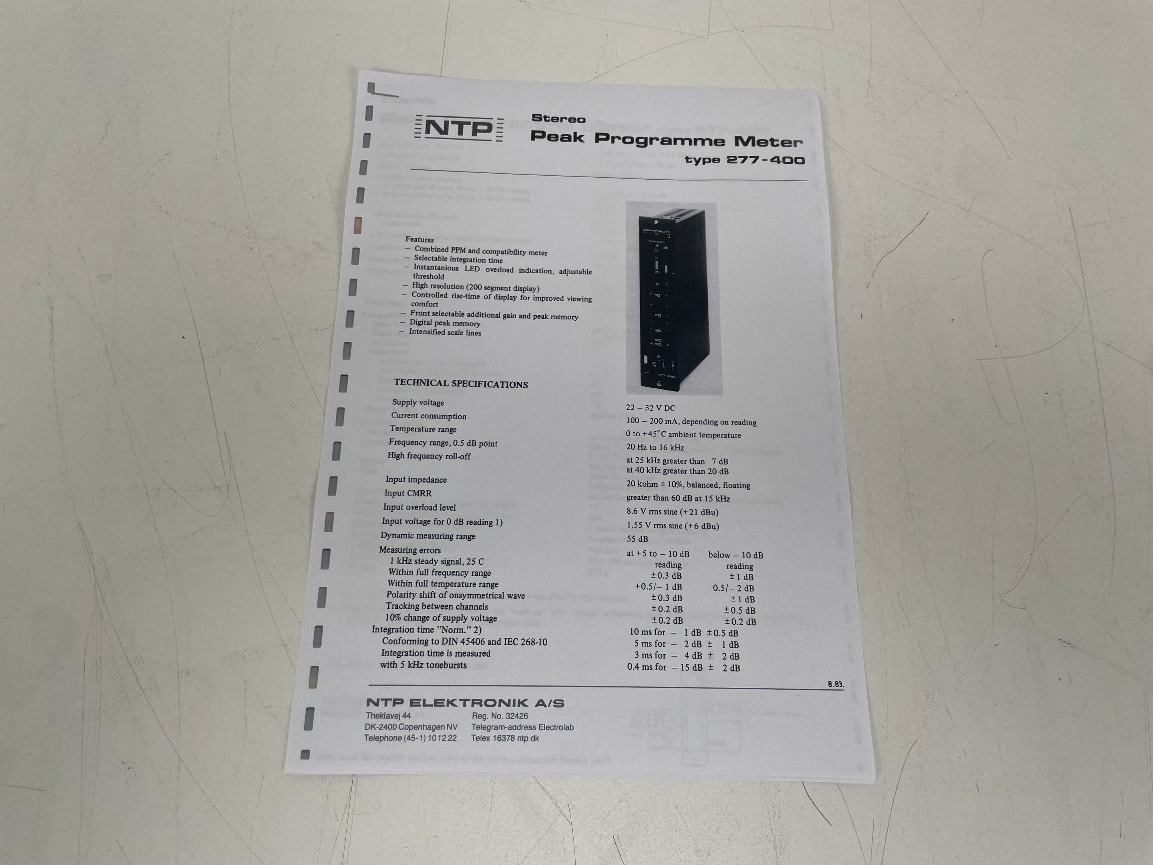 NTP - 277-400 - Stereo PPM RMS Phase Correlation Meter - Inclusief specificaties/pinout-blad