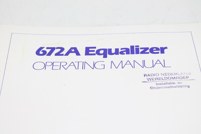Orban 672A Equalizer - Gebruikershandleiding
