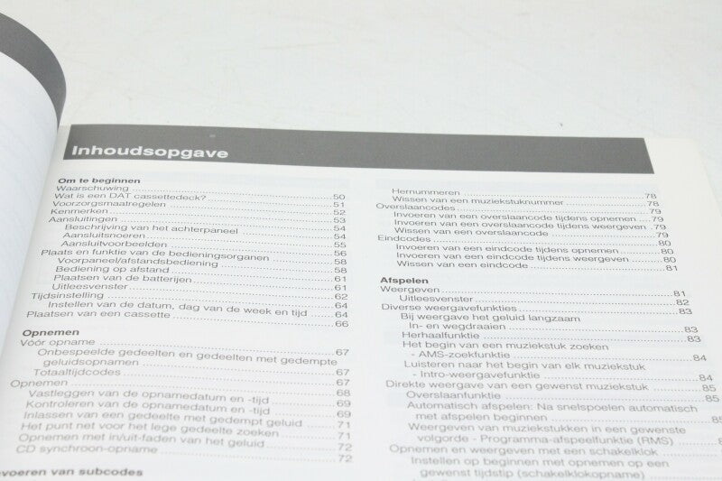 Sony Digital Audio Tape Deck Gebruiksaanwijzing