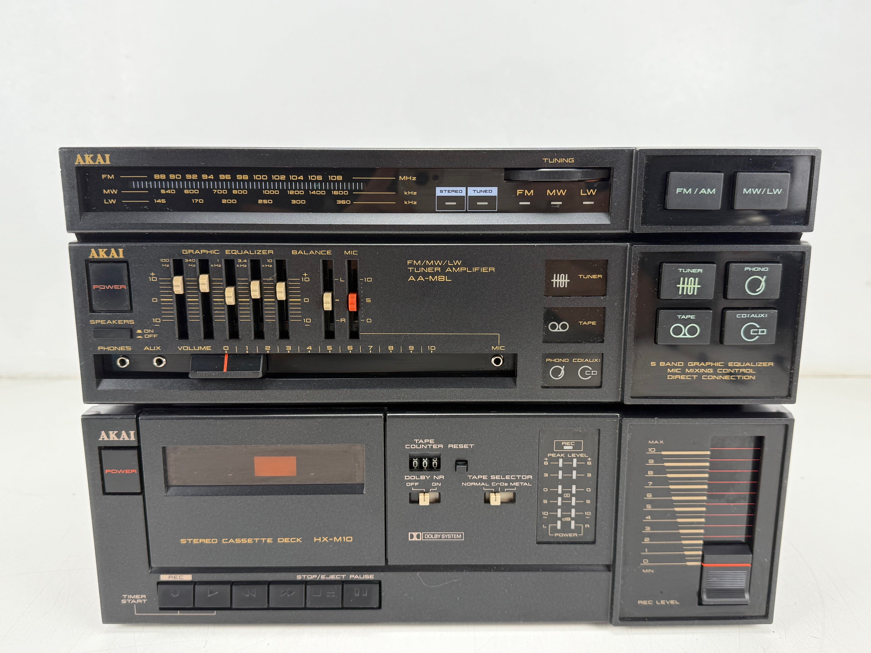 Akai AA-M8L Tuner Amplifier / HX-M10 Stereo Cassette Deck  Set - New Belts
